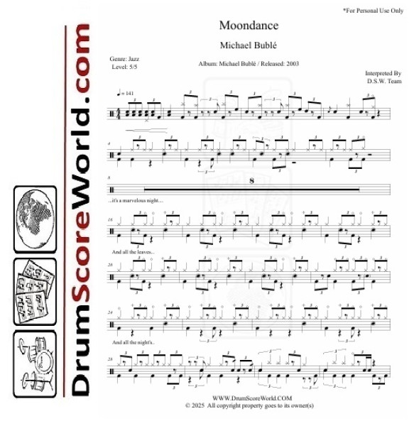 Michael Bublé - Moondance - Drum Sheet Music